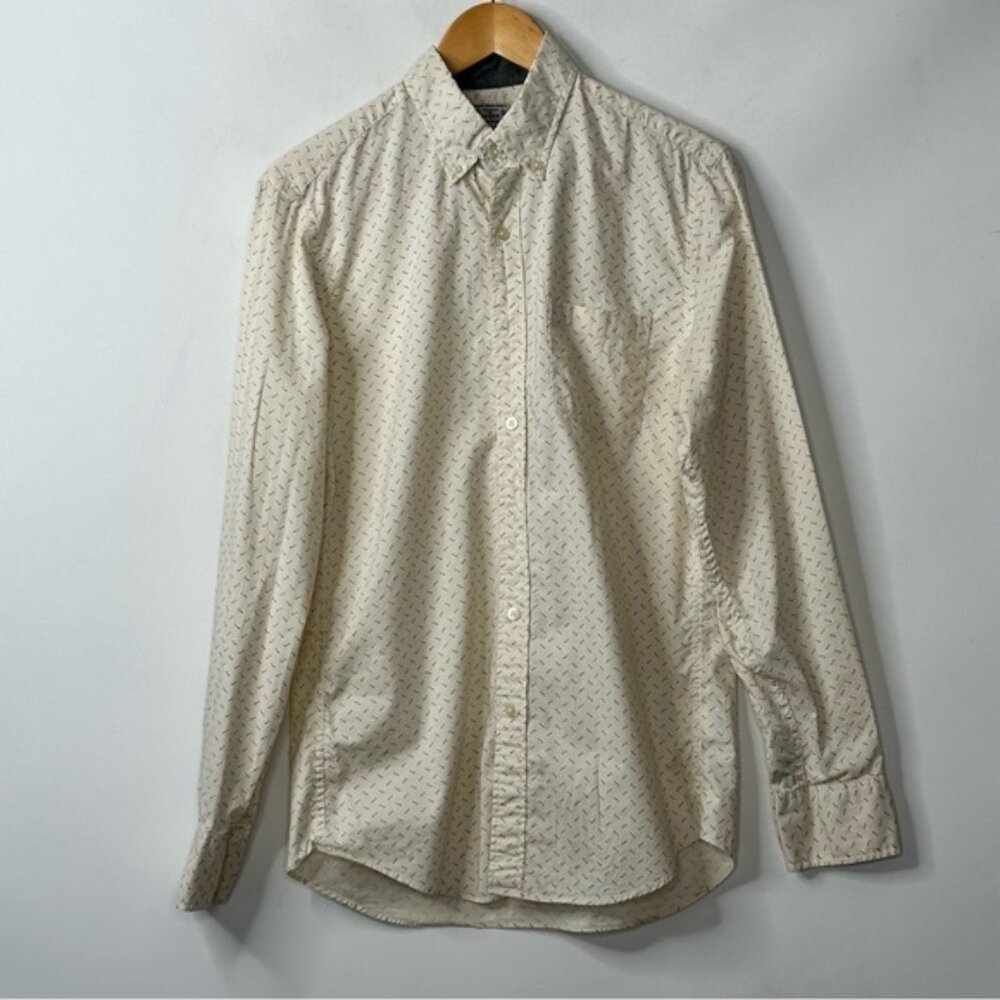 J. Crew Mens Shirt Button Down Long Sleeve Classic Dots Cotton Beige Size S